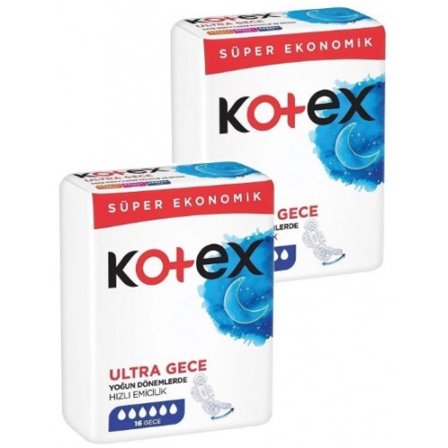 Kotex Ultra Quadro Süper Eko Gece 16 lı x 2 Adet