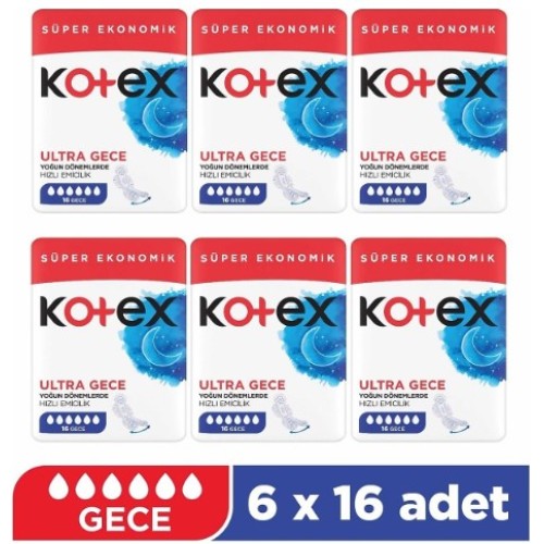 Kotex Ultra Quadro Süper Eko Gece 16 lı x 6 Adet