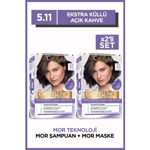Loreal Paris Excellence Cool Creme 5.11 Ekstra Küllü Açık Kahve Saç Boyası x 2 Adet