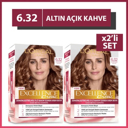 Loreal Paris Excellence Cool Creme 6.32 Altın Açık Kahve Saç Boyası x 2 Adet