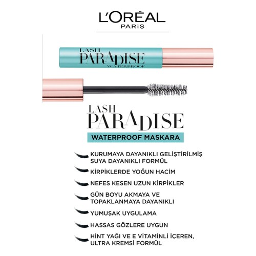 Loreal Paris Paradise Waterproof Suya Dayanıklı Maskara Siyah