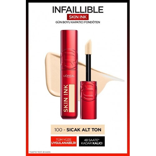 Loreal Paris Skin Ink Kapatıcı Fondöten - Sıcak Alt Ton 100 Loreal Paris Skin Ink Kapatıcı Fondöten - Sıcak Alt Ton 100