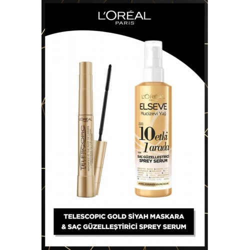 Loreal Paris Telescopic Gold Maskara ve Saç Güzelleştirici Sprey Serum