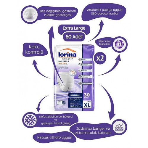 Lorina Plus Emici Külot Extra Büyük Boy 30 lu x 2 Adet