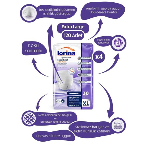 Lorina Plus Emici Külot Extra Büyük Boy 30 lu x 4 Adet