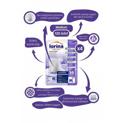Lorina Plus Emici Külot Orta Boy 30 lu x 4 Adet