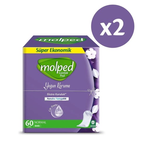 Molped Günlük Ped Süper Ekonomik Yoğun Koruma 60 lı x 2 Adet Molped Günlük Ped Süper Ekonomik Yoğun Koruma 60 lı x 2 Adet
