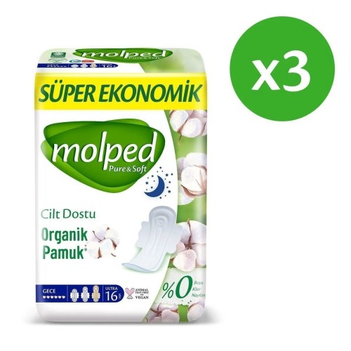 Molped Pure Soft Ekonomik Hijyenik Ped Gece 16 lı x 3 Adet