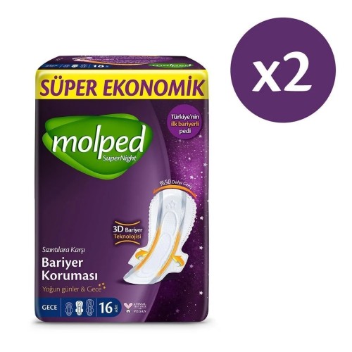 Molped Supernight Hijyenik Ped Gece 16 lı x 2 Adet