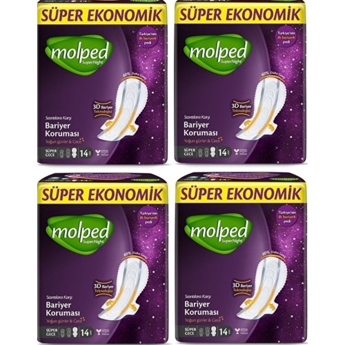 Molped Supernight Hijyenik Ped Süper Gece 14 lü x 4 Adet