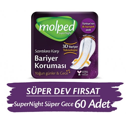 Molped Supernight Süper Gece Hijyenik Ped 20 li x 3 Adet Molped Supernight Süper Gece Hijyenik Ped 20 li x 3 Adet