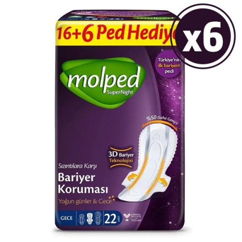 Molped Supernıght Süper Gece Hijyenik Ped 22 li x 6 Adet