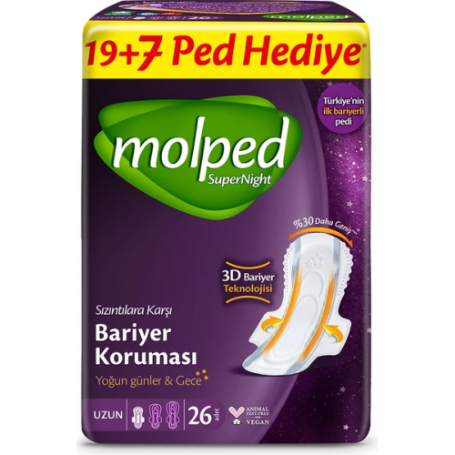 Molped Supernight Uzun Hijyenik Ped 26 lı x 2 Adet Molped Supernight Uzun Hijyenik Ped 26 lı x 2 Adet