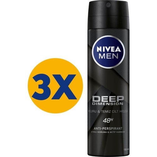 Nivea Men Deep Dimension Anti-Perspirant Deodorant 150 ml x 3 Adet