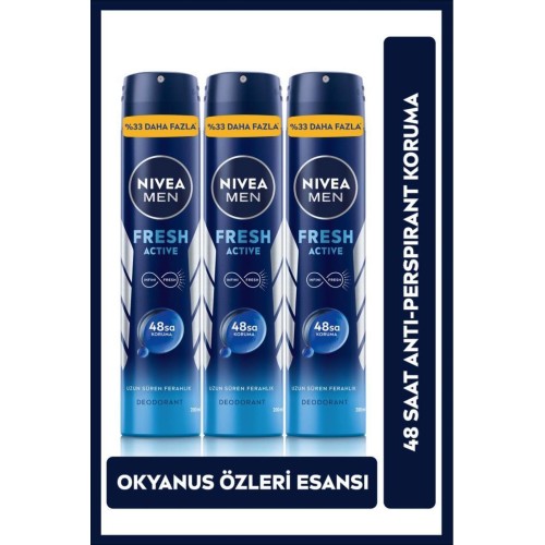 Nivea Men Fresh Active Erkek Sprey Deodorant 200 ml x 3 Adet
