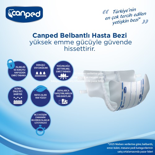 Canped Belbantlı Hasta Bezi Orta Boy Medium 69 Adet