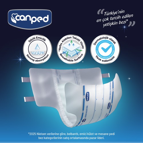 Canped Belbantlı Yetişkin Hasta Bezi Büyük Boy 28 Adet Canped Belbantlı Yetişkin Hasta Bezi Büyük Boy 28 Adet