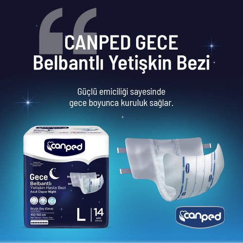 Canped Belbantlı Yetişkin Hasta Bezi Büyük Boy 28 Adet Canped Belbantlı Yetişkin Hasta Bezi Büyük Boy 28 Adet
