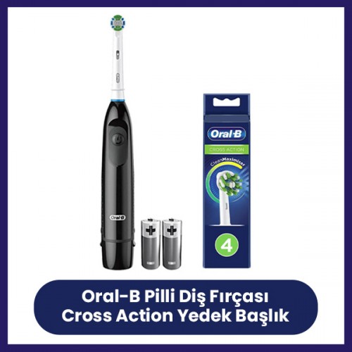 Oral-B Pro Battery Siyah Pilli Diş Fırçası ve Cross Action Başlık 4 lü