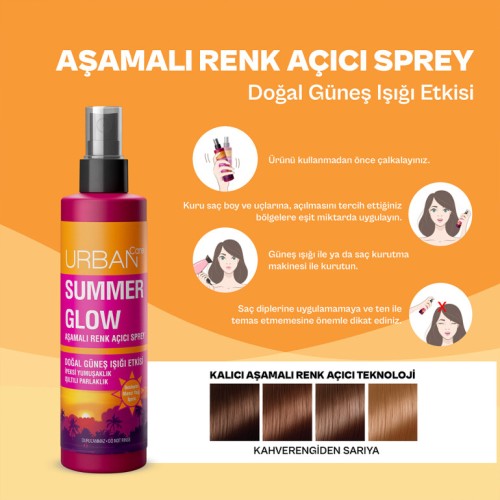 Urban Care Summer Glow Aşamalı Kalıcı Renk Açıcı Saç Spreyi 150 ml x 2 Adet
