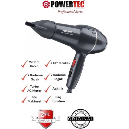 Powertec TR-801 Profesyonel Saç Kurutma & Fön Makinesi Antrasit Silver