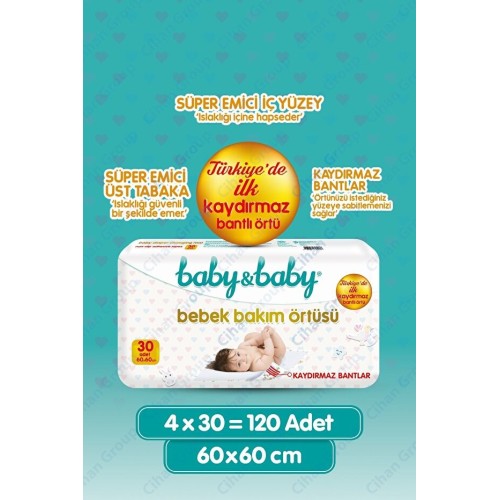 Baby Baby Bebek Bakım Örtüsü 60x60 cm Alt Açma Bezi 30 lu x 4 Adet