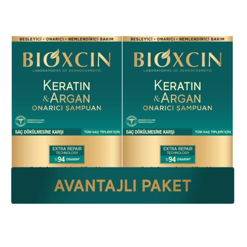 Bioxcin Keratin & Argan Onarıcı Şampuan 300 ml x 2 Adet
