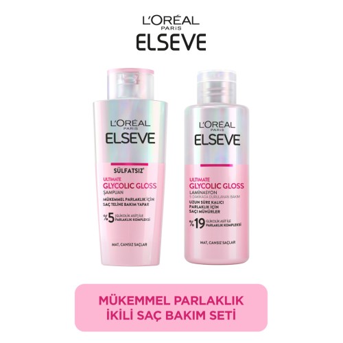 Elseve Glycolic Gloss Mükemmel Parlaklık Sampuan ve Laminasyon Seti