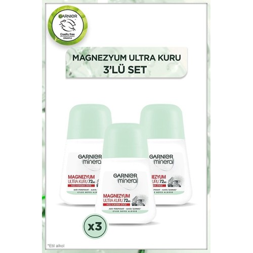 Garnier Mineral Magnezyum Ultra Kuru Roll On Deodorant 50 ml x 3 Adet