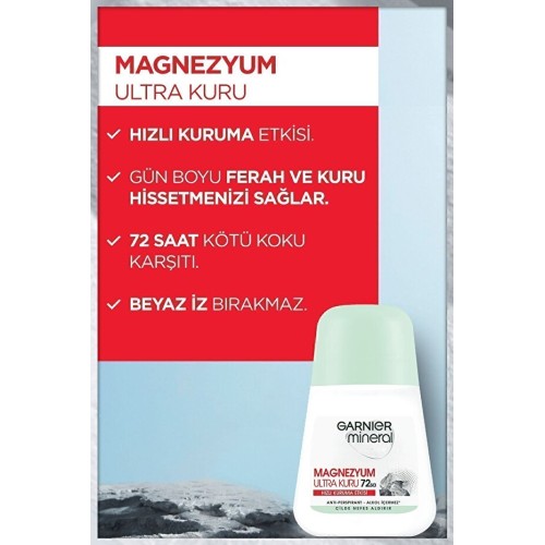 Garnier Mineral Magnezyum Ultra Kuru Roll On Deodorant 50 ml x 3 Adet