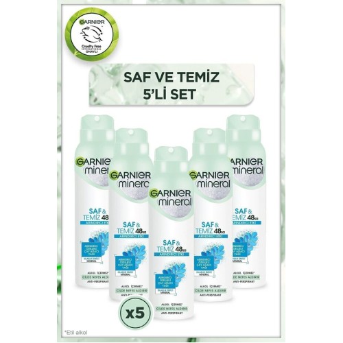 Garnier Mineral Saf ve Temiz Kadın Sprey Deodorant 150 ml x 5 Adet