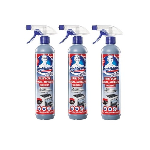 Highgenic Köpük Fırın-Ocak-Mangal-Aspiratör Temizleyici 500 ml x3 Adet
