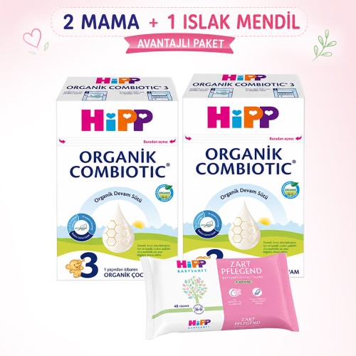 Hipp 3 Organik Devam Sütü Combiotic 600grx2 Adet (Islak Mendil Hediye)