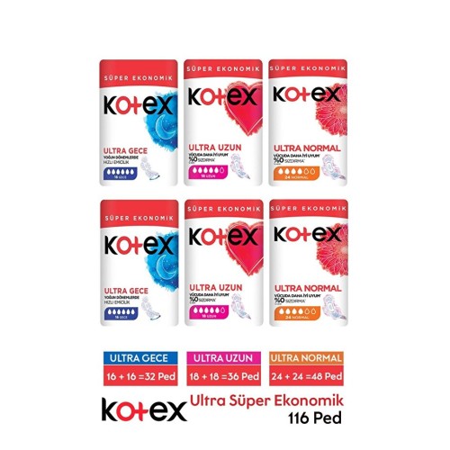 Kotex Ultra Süper Ekonomik Karma Paket 116 lı Kotex Ultra Süper Ekonomik Karma Paket 116 lı
