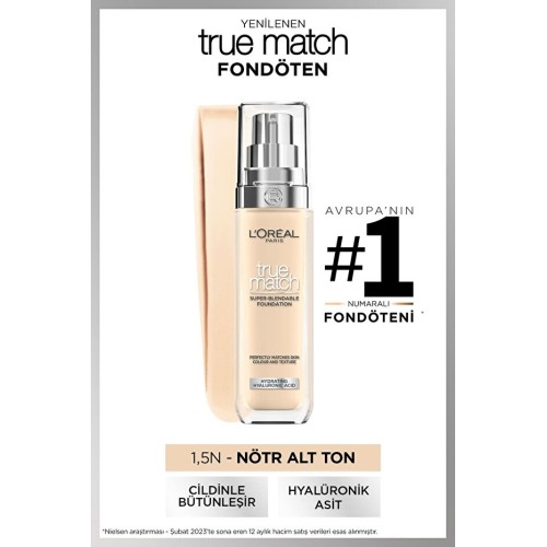 Loreal Paris True Match Bakım Yapan Fondöten 1.5N Nötr Alt Ton Loreal Paris True Match Bakım Yapan Fondöten 1.5N Nötr Alt Ton