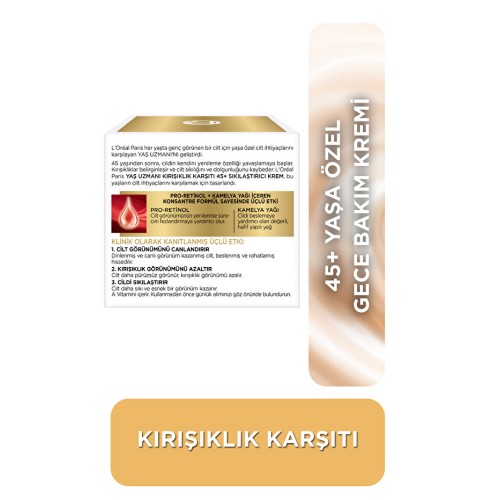 Loreal Paris Yaş Uzmanı Kırışıklık Karşıtı 45+ Gece Kremi 50 ml