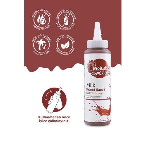 Melwiss Chocolate Sütlü Tatlı Sos 330 gr Waffle-Krep-Pankek Sosu