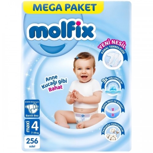 Molfix Bebek Bezi Mega Paket Maxi 4 No 256 lı Molfix Bebek Bezi Mega Paket Maxi 4 No 256 lı