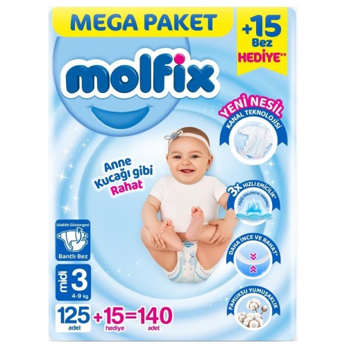 Molfix Bebek Bezi Mega Paket Midi 3 No 140 lı