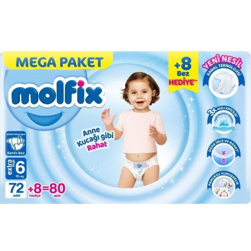 Molfix Bebek Bezi Mega Paket X Large 6 No 80 li