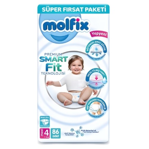 Molfix Premium Smart Fit Bebek Bezi Maxi 4 No 86 lı Molfix Premium Smart Fit Bebek Bezi Maxi 4 No 86 lı
