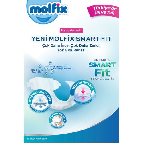 Molfix Premium Smart Fit Bebek Bezi Midi 3 No 94 lü Molfix Premium Smart Fit Bebek Bezi Midi 3 No 94 lü