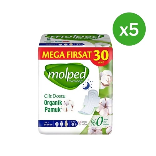 Molped Pure Soft Mega Hijyenik Ped Gece Ultra 30 lu x 5 Adet