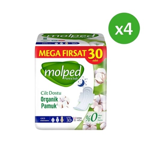 Molped Pure Soft Mega Hijyenik Ped Gece Ultra 30 lu x 4 Adet Molped Pure Soft Mega Hijyenik Ped Gece Ultra 30 lu x 4 Adet
