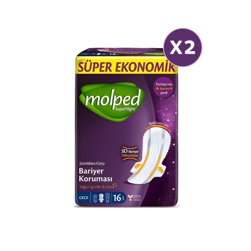 Molped Supernight Hijyenik Ped Gece 16 lı x 2 Adet Molped Supernight Hijyenik Ped Gece 16 lı x 2 Adet