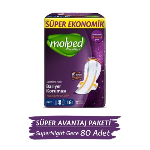 Molped Supernight Hijyenik Ped Gece 16 lı x 5 Adet