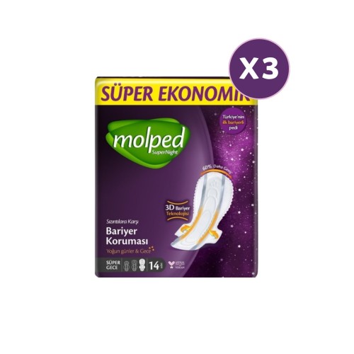 Molped Supernight Hijyenik Ped Süper Gece 14 lü x 3 Adet