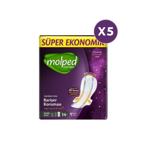 Molped Supernight Hijyenik Ped Süper Gece 14 lü x 5 Adet Molped Supernight Hijyenik Ped Süper Gece 14 lü x 5 Adet