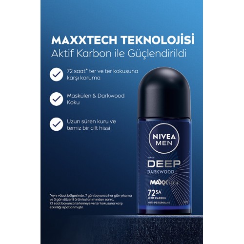 Nivea Men Deep Darkwood Aktif Karbon Roll-on Deodorant 50 ml Nivea Men Deep Darkwood Aktif Karbon Roll-on Deodorant 50 ml