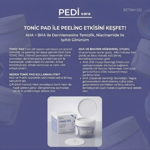 Pedi Care AHA+BHA Cilt Temizleyici Tonik Ped Pedi Care AHA+BHA Cilt Temizleyici Tonik Ped